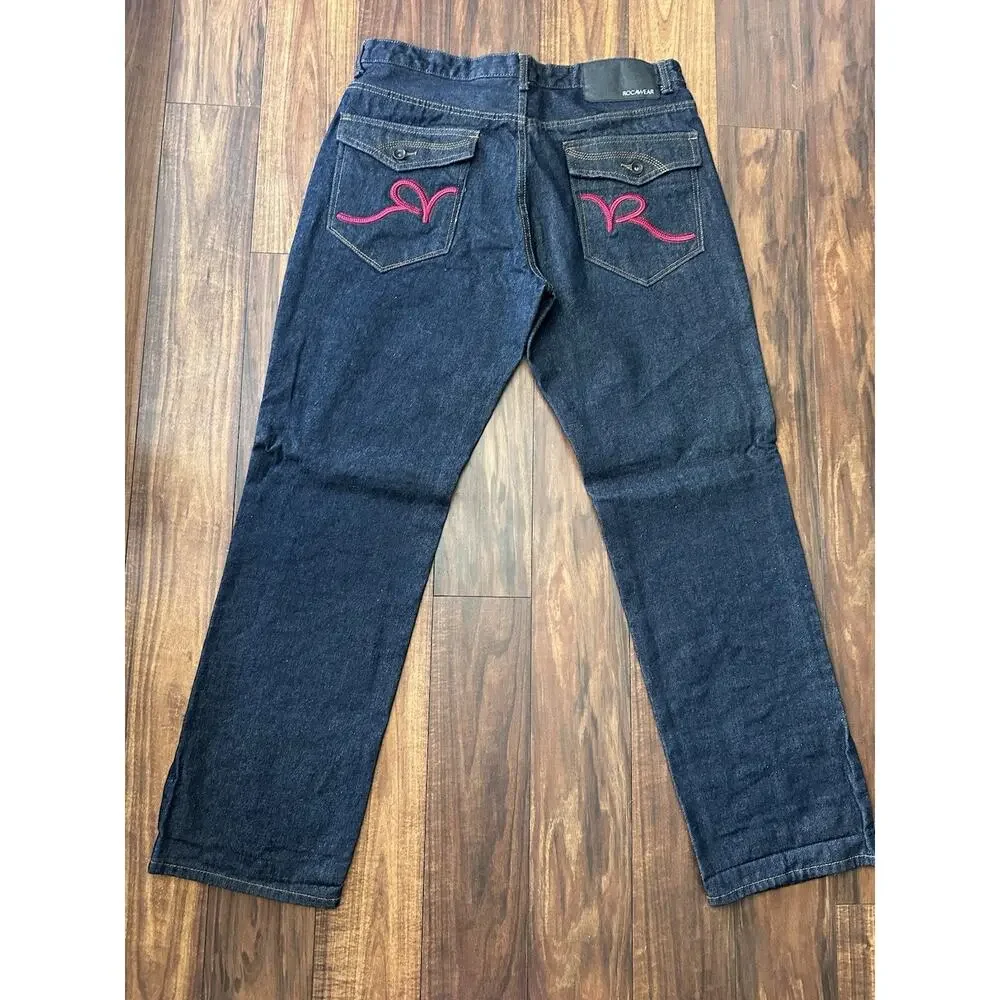 Rocawear Jeans Men's 36x32 Classic Fit Dark Wash Denim Double R Flaps Hip Hop
